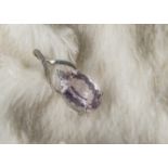 A modern 9ct white gold kunzite and diamond pendant, having twisted up and supporting a large pink