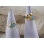 A collection of jewellery, including a Middle Eastern yellow metal and turquoise ring, a 9ct gold