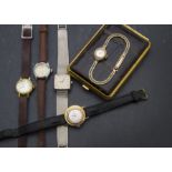 A group of five ladies wristwatches, including a 9ct gold Majex example with box and instructions,