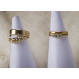 Two 18ct gold and diamond rings, one three stone and one five stone, 4g, together with a 22ct gold