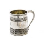 A George III silver Christening tankard T.H, traditional engraved line design with ear shaped