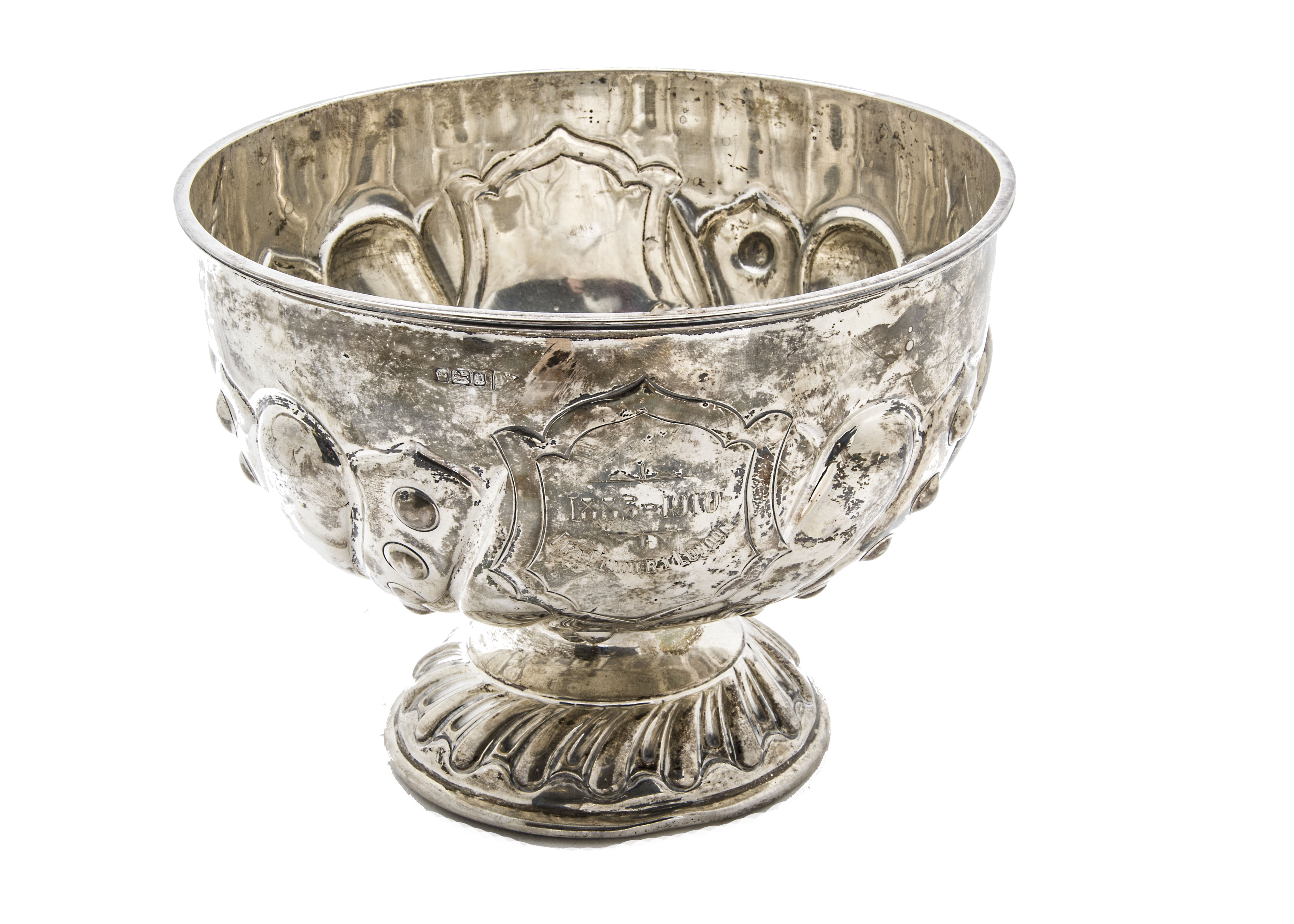 An Edwardian silver presentation rose bowl, engraved to front 1885 to 1910 Fra Venner I London, 16.5