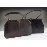 Two vintage snakeskin style handbags from Mappin & Webb, both snap clasp and 31cm wide, one brown