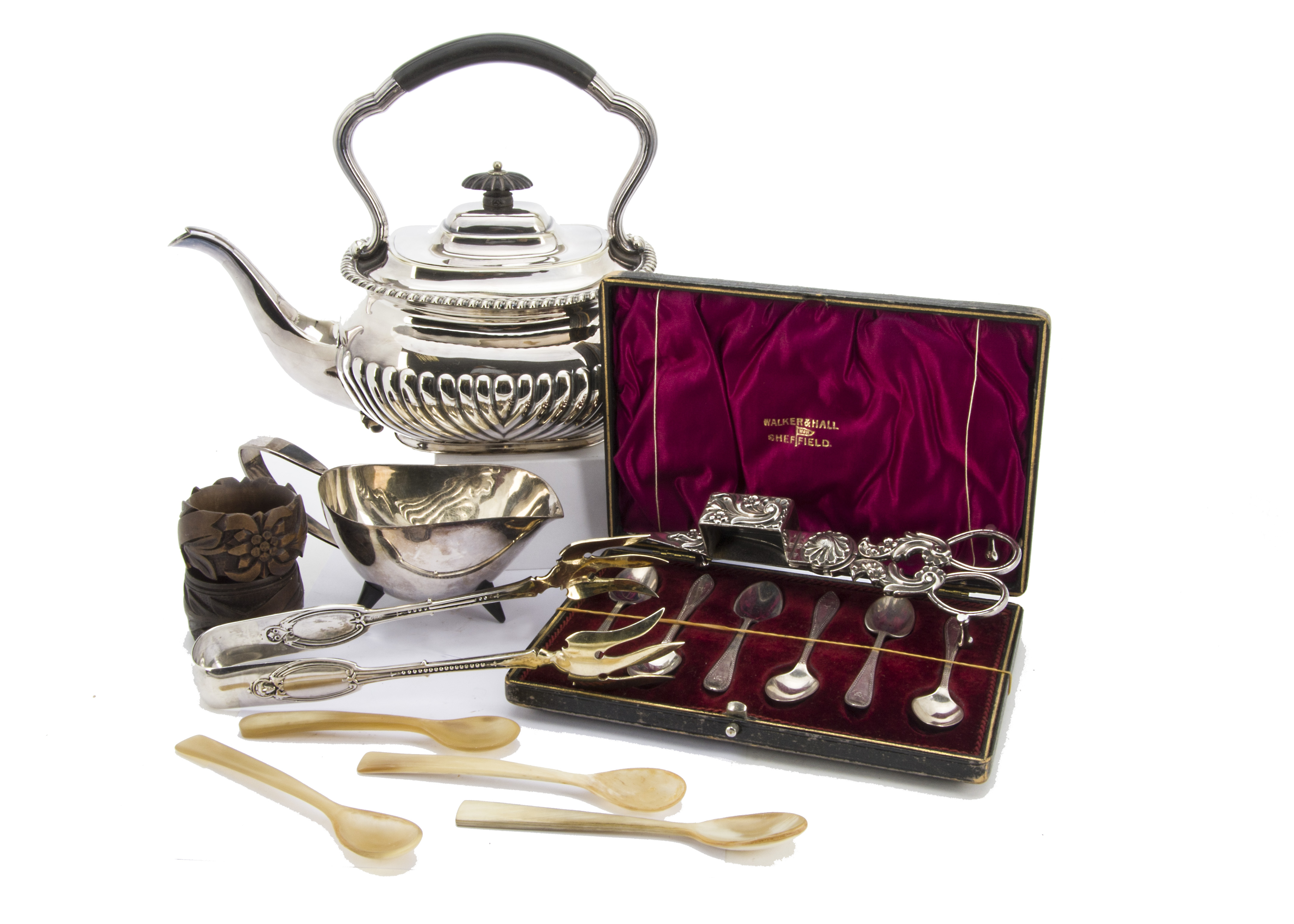 A collection of silver and silver plated items, including a 1950s silver marked trophy cup, six - Image 2 of 3