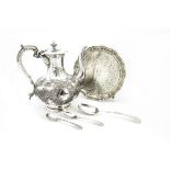 A George III silver tablespoon by IS IB, together with a pair of George III silver teaspoons, a