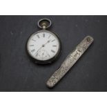An early 20th century continental silver open faced pocket watch, appears to run, together with an