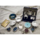 A collection of Victorian and later silver and other items, including three circular trinket boxes