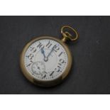 An Art Deco Elgin gold plated open faced pocket watch, appears to run, 5.2cm diameter