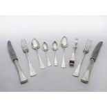 An extensive canteen of Art Deco period continental silver cutlery by KK, having tapered handles,
