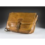 A vintage tan leather satchel, 32cm wide, with repairs and damages