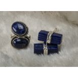 Two pairs of modern silver and lapis lazuli cufflinks