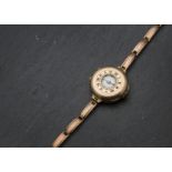 An Art Deco 9ct gold trench style half hunter lady's wristwatch, on a 9ct gold bracelet, 21.7g