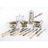 A collection of Victorian and later silver plated items, including a nice cased set of six mop