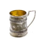 A George III silver Christening tankard, London c1807, with two bands to plain body, with gilt