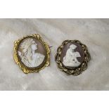 Two Victorian pinchbeck and carved shell cameo brooches