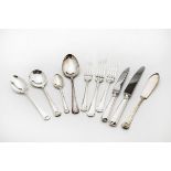 A modern canteen of silver plated Grecian pattern flatware, place setting for twelve, also with