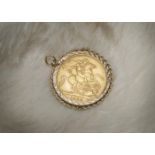 A 9ct gold mounted Elizabeth II full sovereign pendant, the gold coin dated 1968, in hallmarked