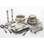 A collection of Georgian and later silver and silver plated items, including a pair of Sheffield
