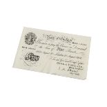 A 1950s white five pound note, with O'Brien as Chief Cashier, no. D81A 002284, August 30 1956,