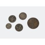 A collection of coins, including a an 1844 penny, some Georgian examples along with other loose