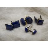 Four pairs of modern lapis lazuli cufflinks, including one stamped 925, a large gilt pair and two