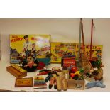 Post-War Games and Toys, Including wooden pull-along examples, Merit Merry Milkman game, Bestime