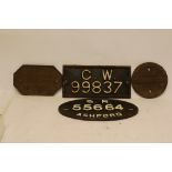 A Group of Cast Iron and Aluminium Wagon Builder's Plates, including rectangular 'GW 99837', LMS