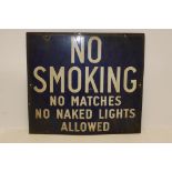 A Blue/White Enamelled 'No Smoking' Sign, believed to be from a railway location, measuring 18" x