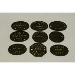 A Group of Cast Iron Wagon Overhaul Plates, including 'LMS Wolverton 1927', 'Due for Paint 1958' and