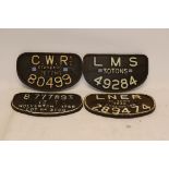 A Group of Cast Iron Wagon Builder's Plates, all 'D-shaped', including GWR 80499, LNER 1946