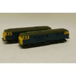 Modified Triang 'Big Big' O Gauge 2-rail Electric Hymek Locomotives, both in BR blue without decals,