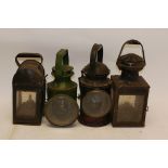 LNER and BR Oil-Lit Hand-Lamps, comprising 4-aspect LNER lamp in green, a largely-similar BR(W)