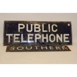 Two Blue/White Enamelled Signs, believed to be from railway locations, 'Public Telephone'