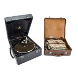 An Itonia portable gramophone, with Itonia soundbox, in black case with oxidised fittings, circa