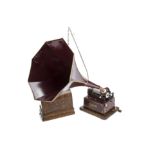 An Edison red Gem, Model D No. 322667D, with replica K reproducer and modern maroon horn with crane