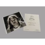 Neil Young / Signature, two photographs of Neil Young with Signatures - One Black and White 9" x 11"