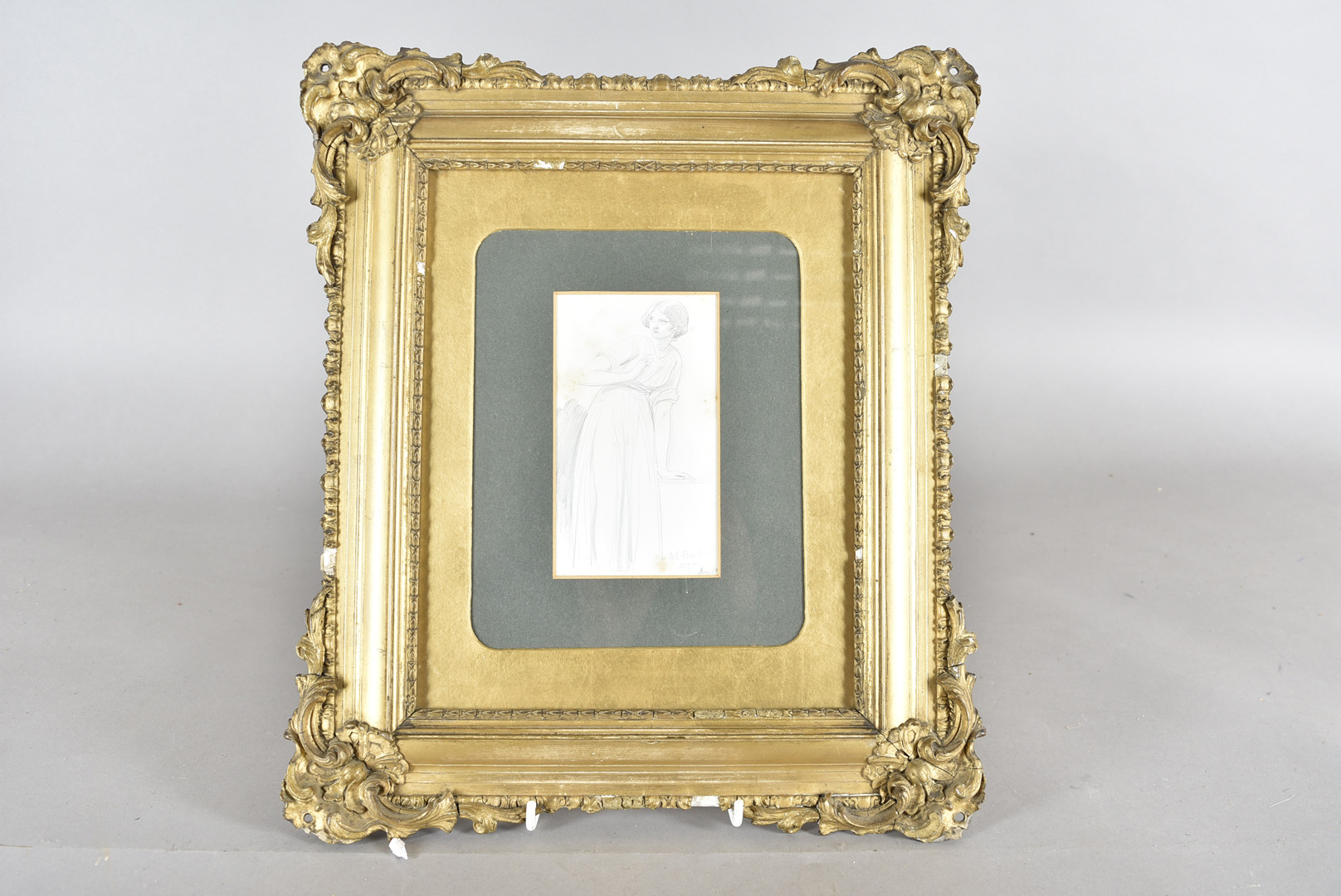 W E Frost, pencil, young girl, signed and dated 1857 in ornate gilt frame, 13 cm x 7.5 cm - Image 2 of 2