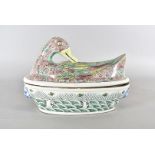 A Chinese reproduction duck tureen and cover, 34cm