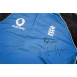 Cricket Shirt, England blue Vodafone sponsored with Hussain printed on the back and signature to