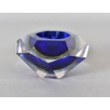 A Murano F Polio sommerson faceted bowl, clear cased with hues of amber and blue, 14 cm
