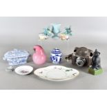 An Elio Raffaeli pink bird paperweight, together with various miscellaneous items including floral