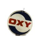 Motoring, a vintage OXY / VIP circular two sided sign, probably from a forecourt open/closed