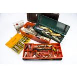 Angling Equipment, a plastic tackle box with lift out trays containing a good selection of vintage
