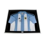 Maradonna, a replica Argentina shirt with signature and COA stating hand signed, framed and glazed