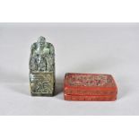 A 19th Century cinnabar Chinese box and cover, of rectangular form decorated with elders and