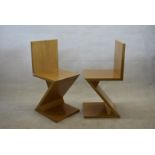 A pair of 'G Rietveld' veneered Z chairs, 40cm wide x 92cm high (2)