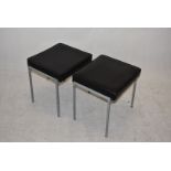 Pair of 1970s Dressing Stools by Thonet, rectangular with black vinyl padded seats on steel frames
