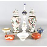 A pair of Chinese vases and covers, crackle glaze, a 19th Century glass vase and various other