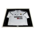 David Beckham, a framed and glazed Real Madrid home replica shirt with sponsor 'Siemens Mobile' with