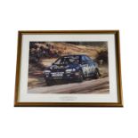 Motor Racing, a Colin McRae print, Network Q RAC Rally 1995, Subaru Impreza, 32cm x 46cm framed